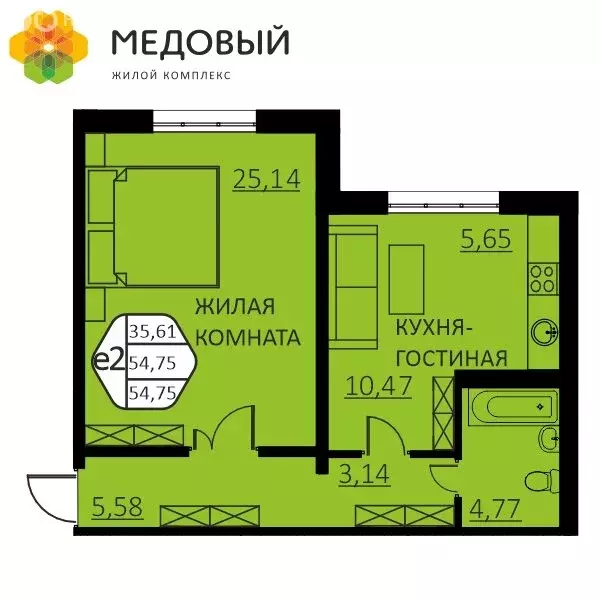 2-комнатная квартира: деревня Кондратово, улица Г.Н. Нифантова, 4В ... - Фото 1