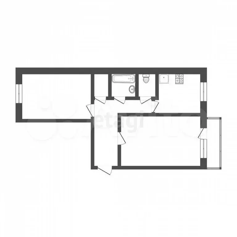 2-к. квартира, 48,6 м, 4/5 эт. - Фото 0