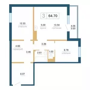 Продаётся 2-к квартира, 64.7 м - Фото 0