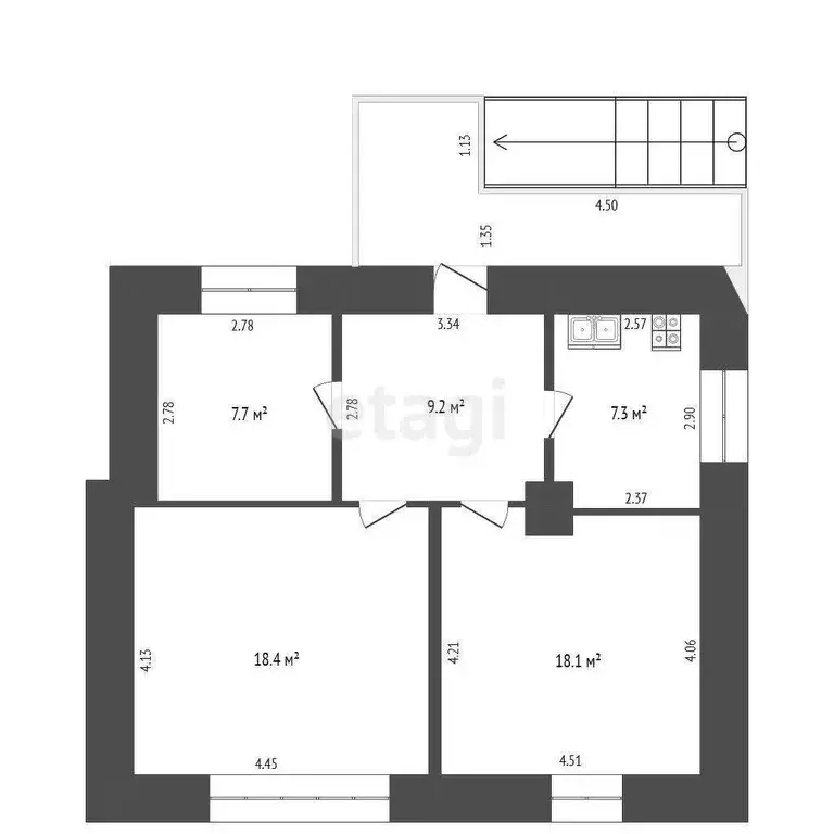 Квартира, 3 комнаты, 60.7 м - Фото 1