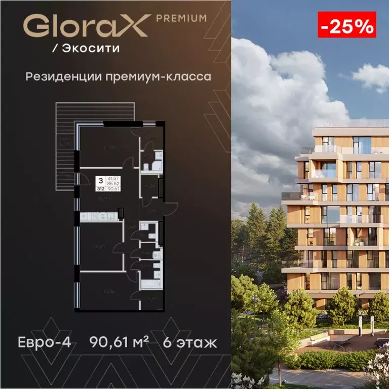 3-к кв. Татарстан, Казань Глоракс Премиум Экосити жилой комплекс ... - Фото 1