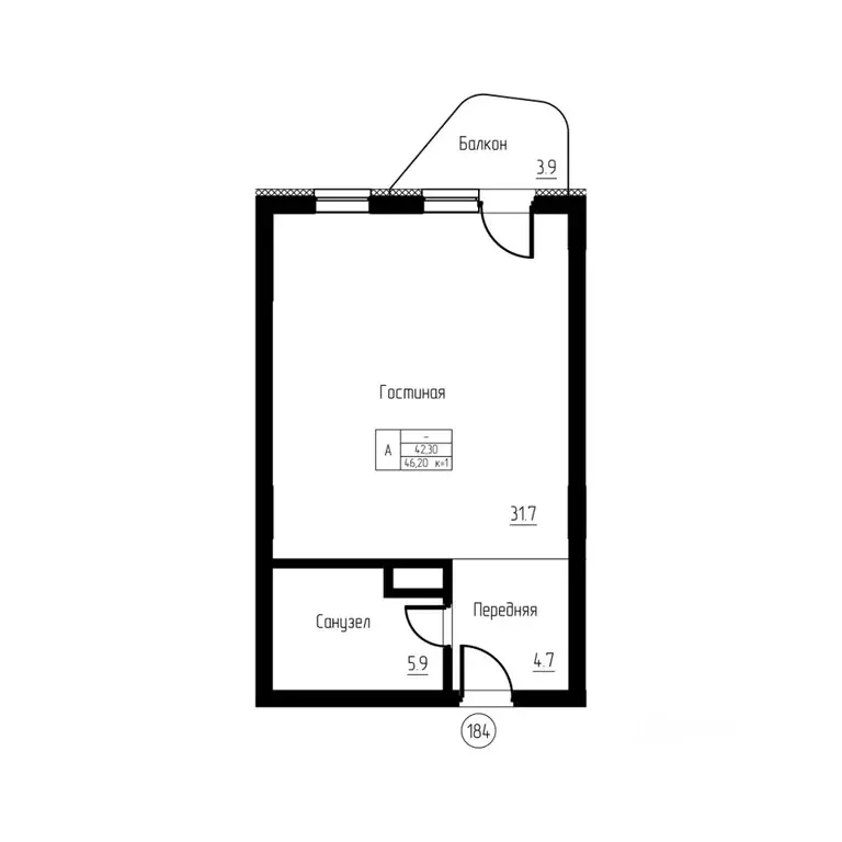 Студия Калининградская область, Светлогорск ул. Верещагина, 8 (46.2 м) - Фото 1