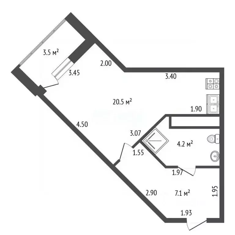 Студия Санкт-Петербург Ленинский просп., 82к1 (31.8 м) - Фото 2