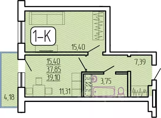 1-к кв. Бурятия, Улан-Удэ 129-й мкр,  (39.1 м) - Фото 1