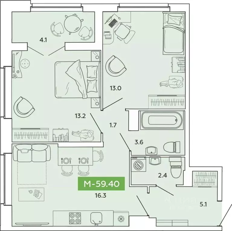 2-к кв. Ивановская область, Иваново Базисная ул. (59.4 м) - Фото 1