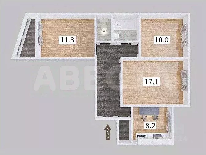 3-к кв. Омская область, Омск просп. Комарова, 31 (62.3 м) - Фото 2