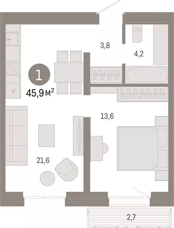 1-комнатная квартира: Екатеринбург, улица Советских Женщин (45.9 м) - Фото 0