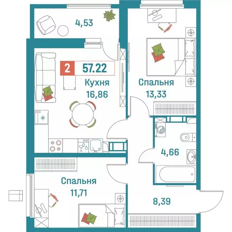 2-к кв. Ленинградская область, Мурино Всеволожский район, Графика ... - Фото 0