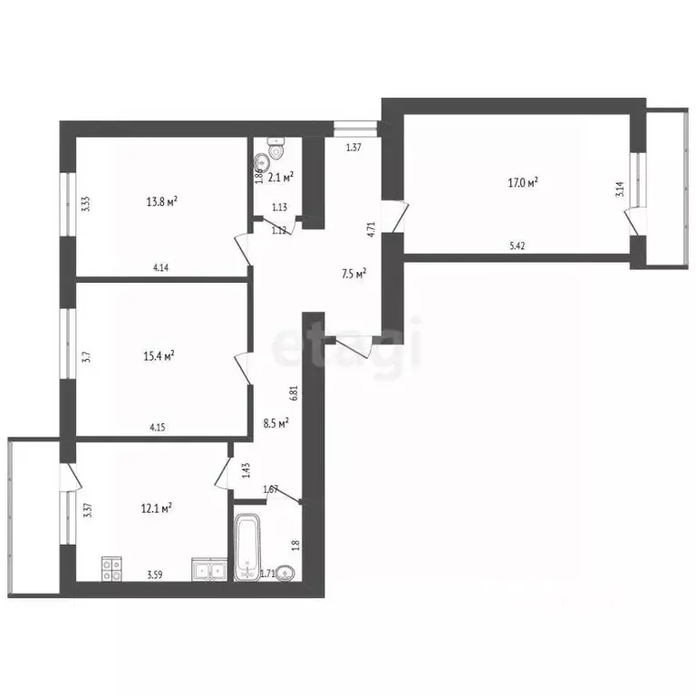 3-к кв. Ростовская область, Азов Азовский район, ул. Кирова, 78 (79.5 ... - Фото 2