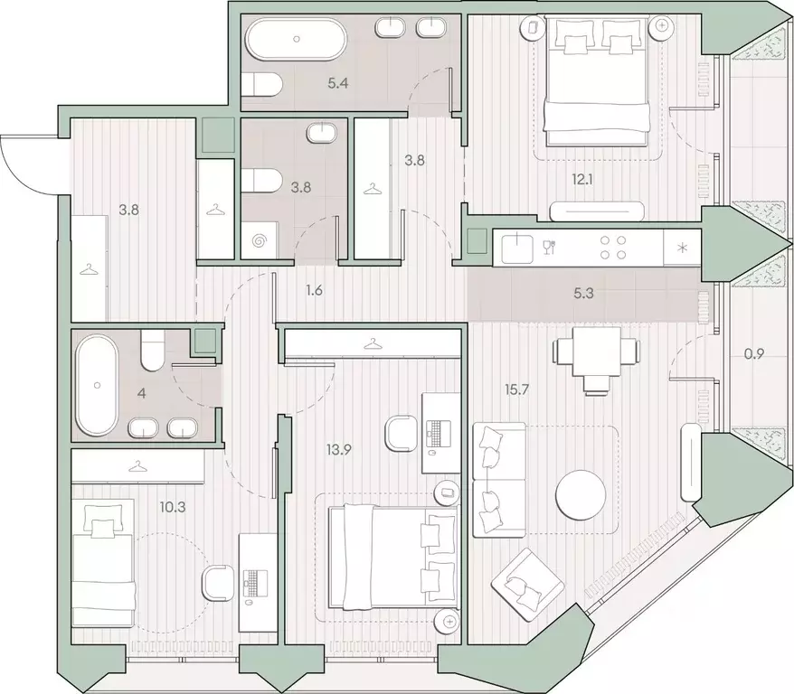 3-к кв. Москва Очаково мкр, Среда на Лобачевского жилой комплекс (89.0 ... - Фото 2