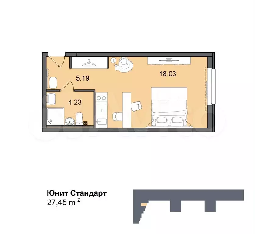 Апартаменты-студия, 27,5 м, 3/29 эт. - Фото 0