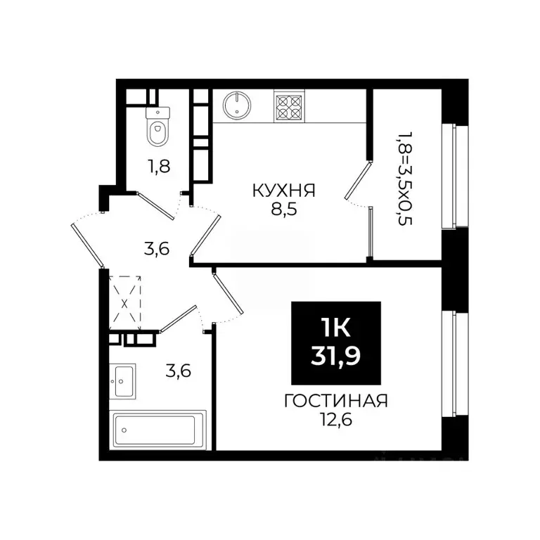 1-к кв. Ставропольский край, Ставрополь ул. Южный обход, 65к1 (31.9 м) - Фото 0