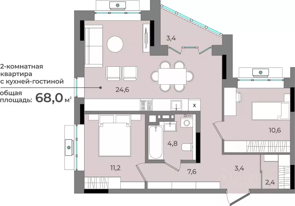2-к кв. Удмуртия, Ижевск ул. Имени В.С. Тарасова, 6 (68.0 м) - Фото 0
