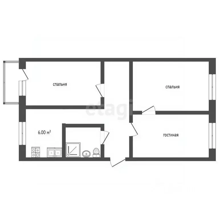 3-к кв. Крым, Бахчисарай ул. Фрунзе, 44 (62.0 м) - Фото 0