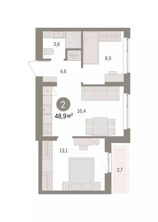 2-комнатная квартира: Пермь, улица Солдатова (48.98 м) - Фото 2
