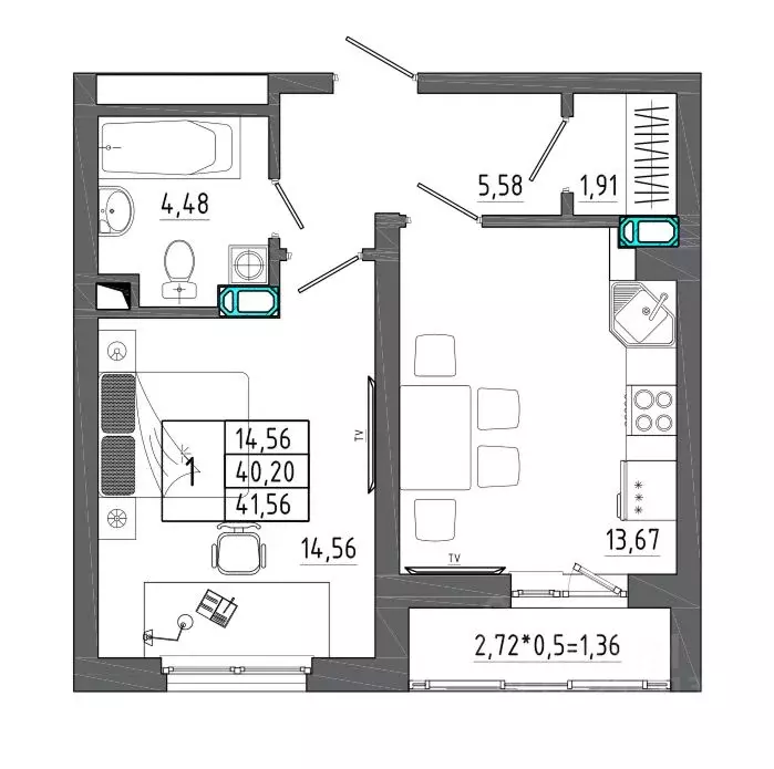 1-к кв. Воронежская область, Воронеж Нижняя ул., 32 (41.56 м) - Фото 1