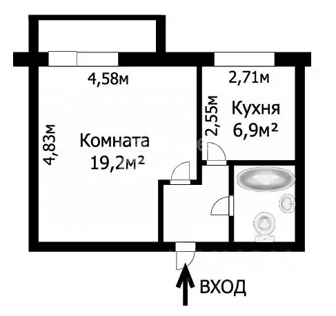 1-к кв. Томская область, Томск ул. Мичурина, 41 (33.7 м) - Фото 1