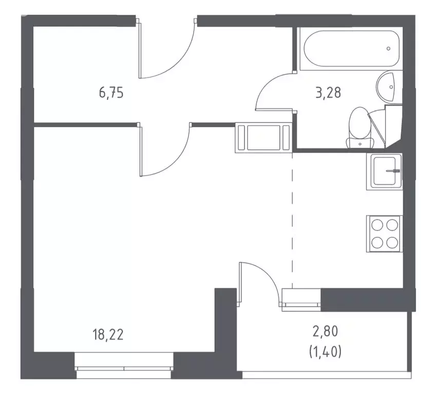 Квартира-студия: посёлок городского типа Мирный, улица Академика ... - Фото 1
