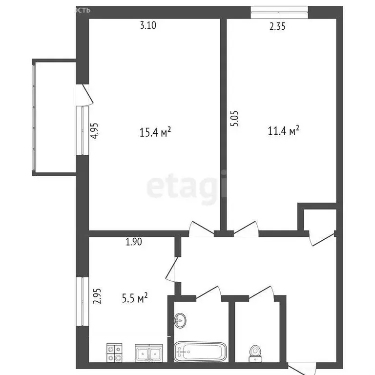 2-комнатная квартира: Белгород, улица Щорса, 13 (42.3 м) - Фото 0