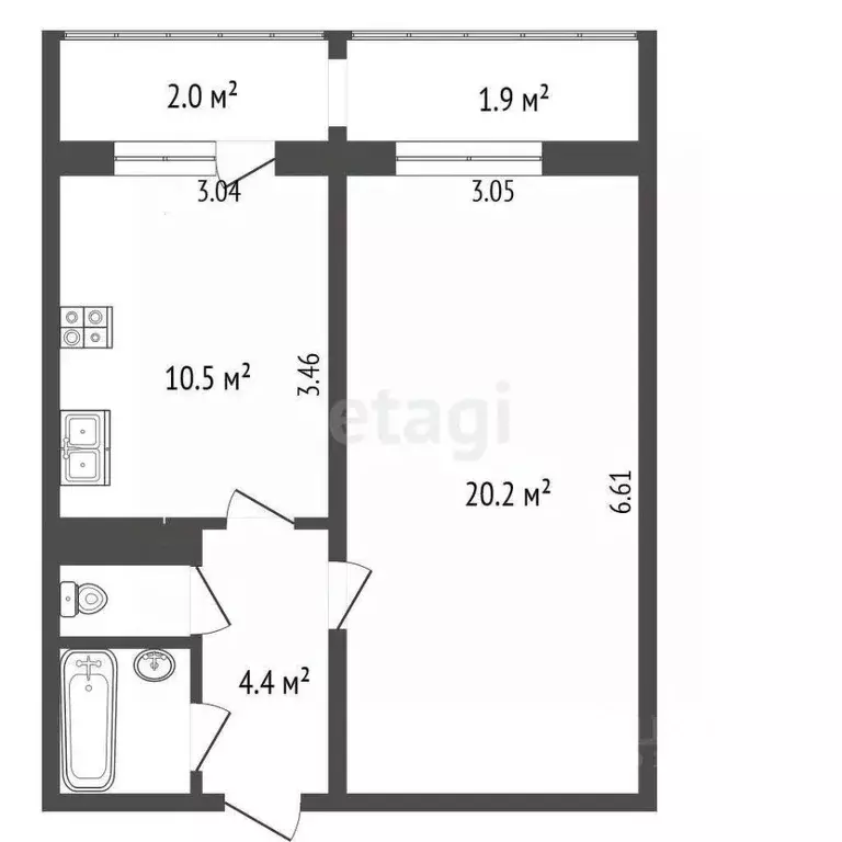 1-к кв. Псковская область, Псков ул. Крупской, 24 (38.9 м) - Фото 2