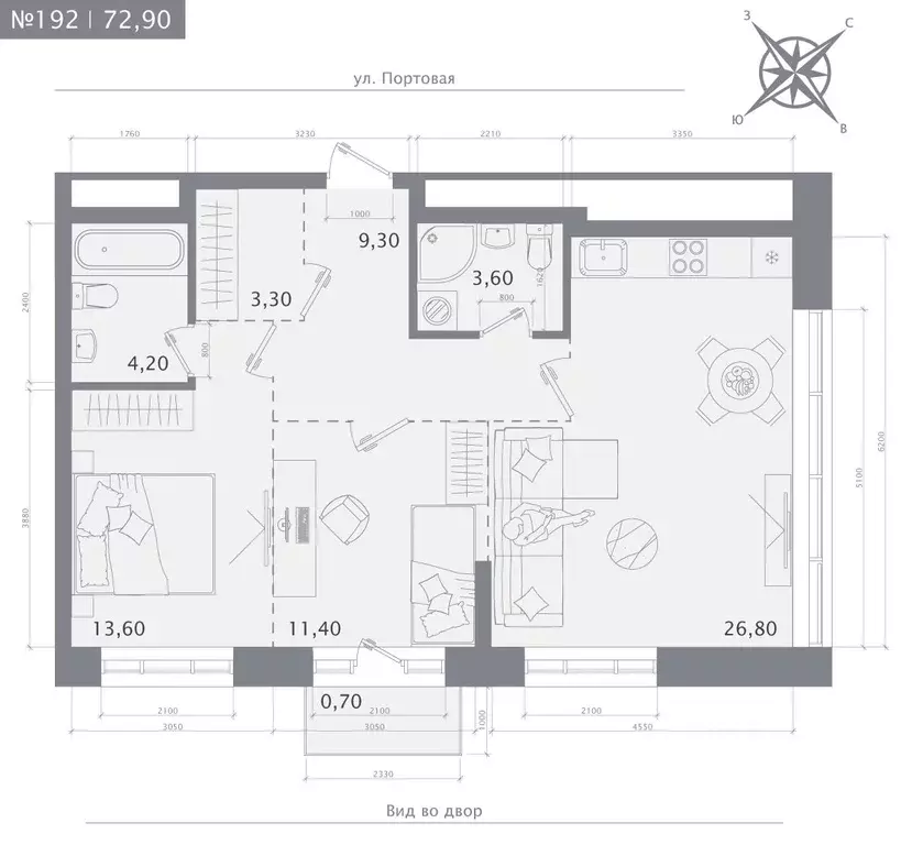 2-к кв. Татарстан, Казань 1712 жилой комплекс (72.9 м) - Фото 1