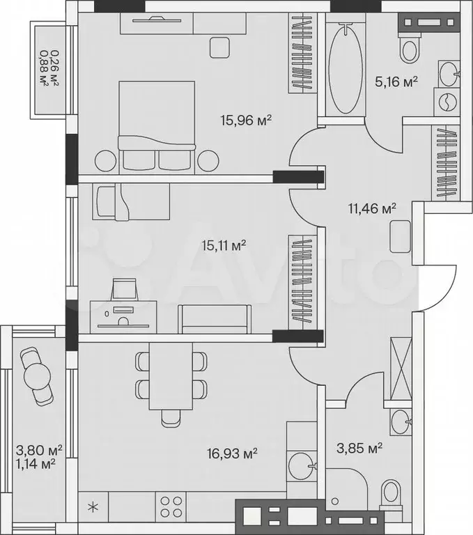 2-к. квартира, 69,9 м, 4/7 эт. - Фото 1