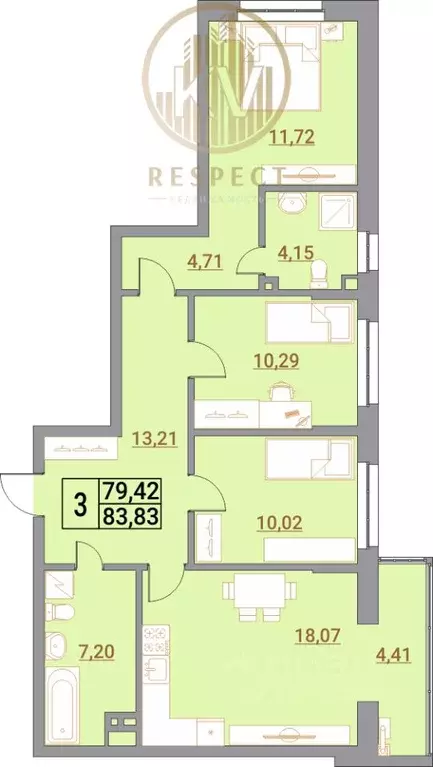 3-к кв. Ставропольский край, Минеральные Воды Советская ул., 69 (83.83 ... - Фото 2