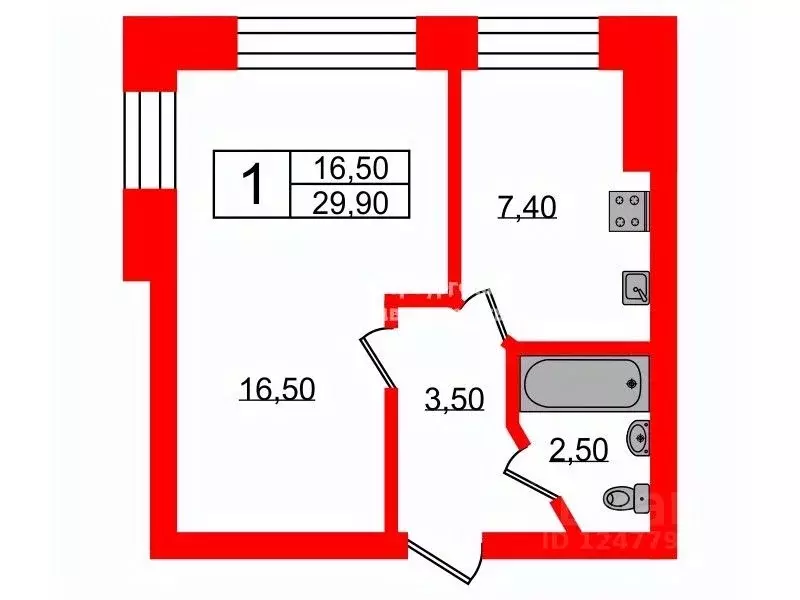 1-к кв. Санкт-Петербург пос. Понтонный, Южная ул., 15 (29.9 м) - Фото 1