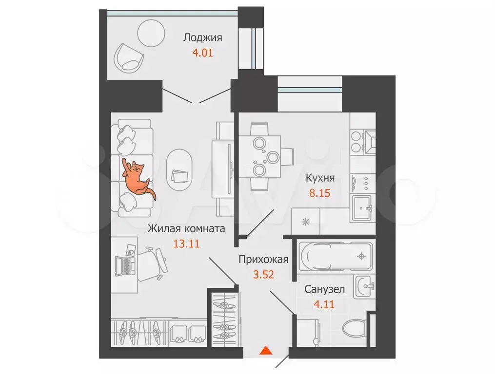 1-к. квартира, 31 м, 7/8 эт. - Фото 0