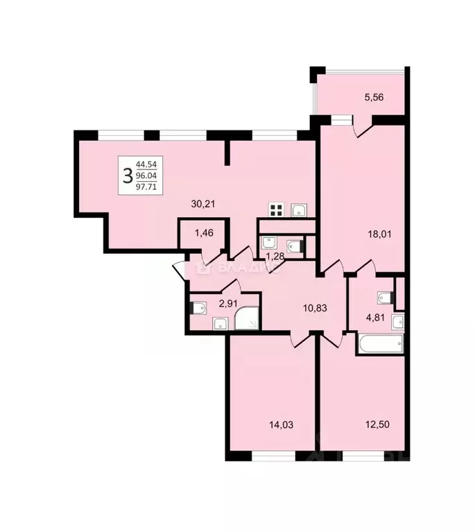 3-к кв. Санкт-Петербург Новолитовская ул., 14 (94.8 м) - Фото 1