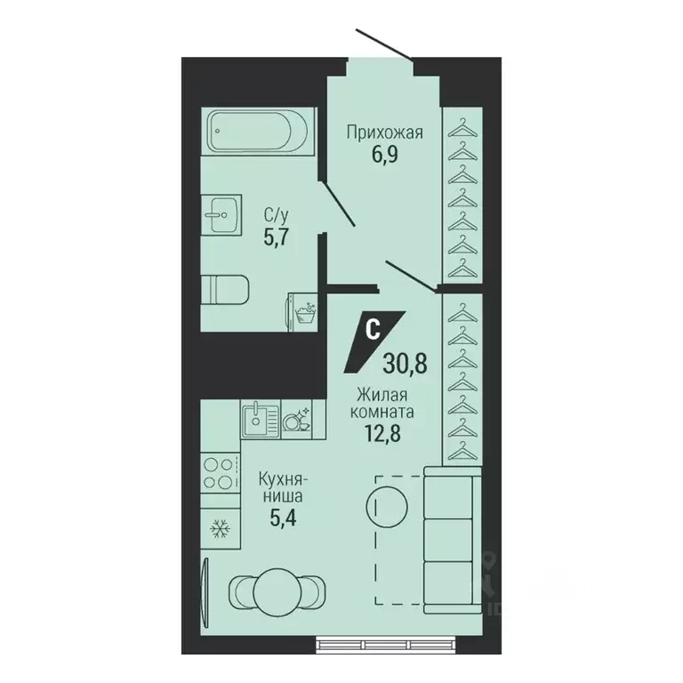 1-к кв. Свердловская область, Екатеринбург Вторчермет жилрайон,  (30.8 ... - Фото 1