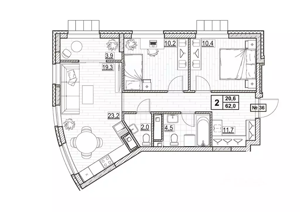 2-к кв. Нижегородская область, Нижний Новгород ул. Ванеева (62.0 м) - Фото 1
