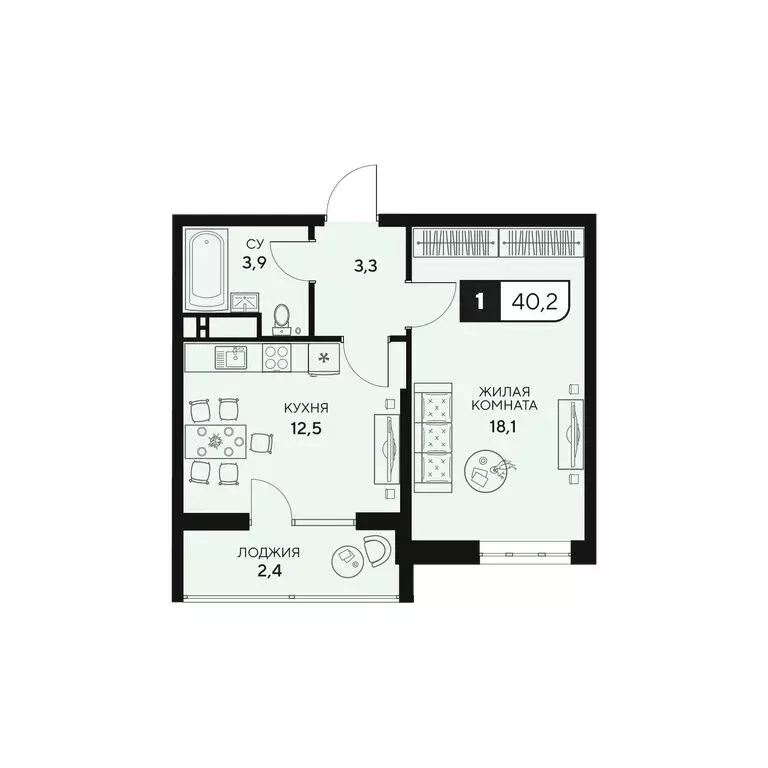 1-комнатная квартира: Анапа, Анапское шоссе, 18к2 (40.2 м) - Фото 0