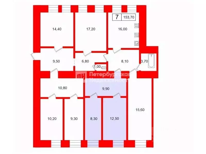Комната Санкт-Петербург просп. Большой Васильевского острова, 56 (30.7 ... - Фото 2