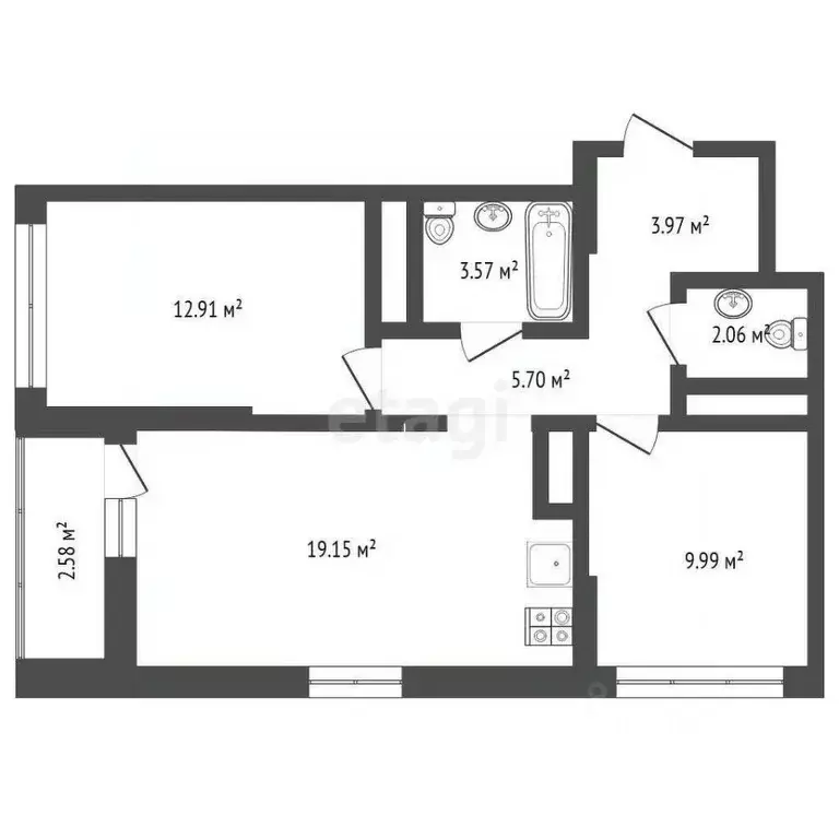 2-к кв. Тюменская область, Тюмень ул. Андрея Приказнова, 1 (59.93 м) - Фото 1