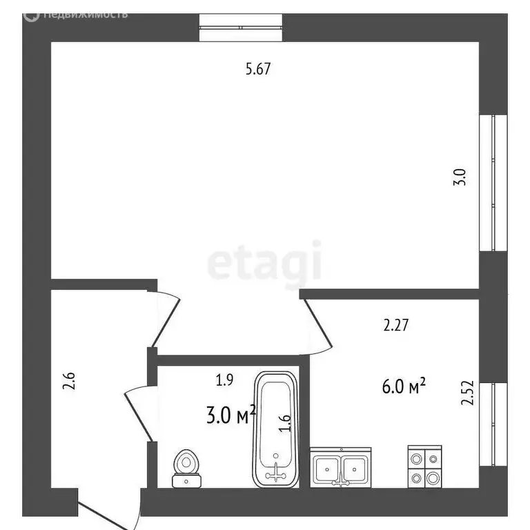 1-комнатная квартира: Абакан, улица Ломоносова, 14 (29.9 м) - Фото 1