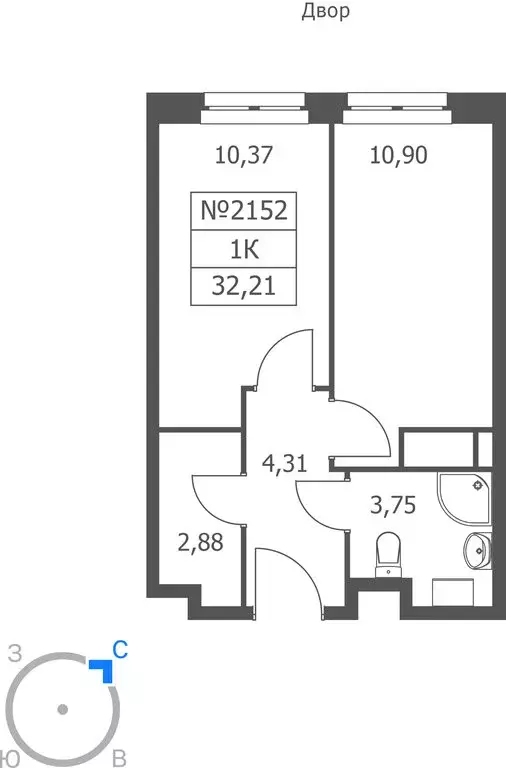 1-комнатная квартира: Люберцы, Волковская улица, 67 (32.21 м) - Фото 1