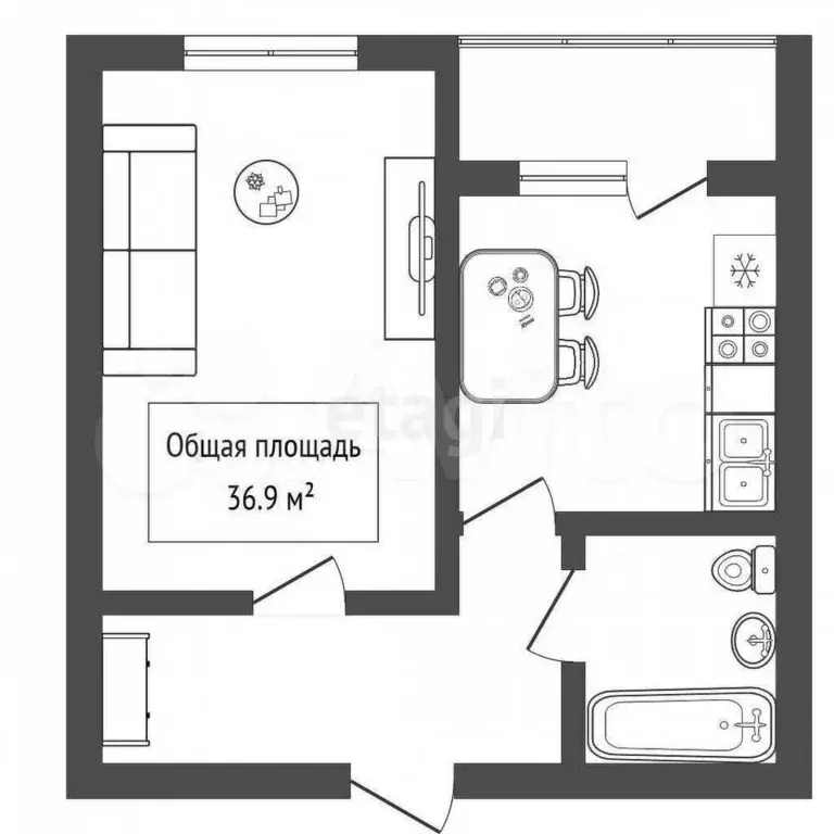 2-к. квартира, 36,9 м, 9/9 эт. - Фото 0
