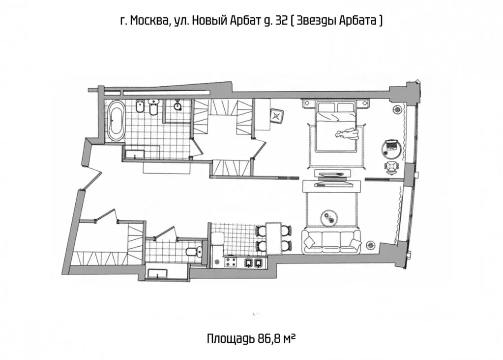 2-к кв. Москва ул. Новый Арбат, 32 (86.8 м) - Фото 2