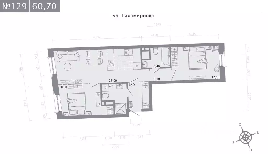 2-к кв. Татарстан, Казань ул. Волкова (60.7 м) - Фото 0