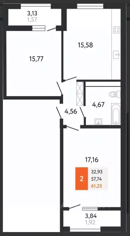 2-к кв. Краснодарский край, Новороссийск Мысхакское ш., 59Д (61.0 м) - Фото 2