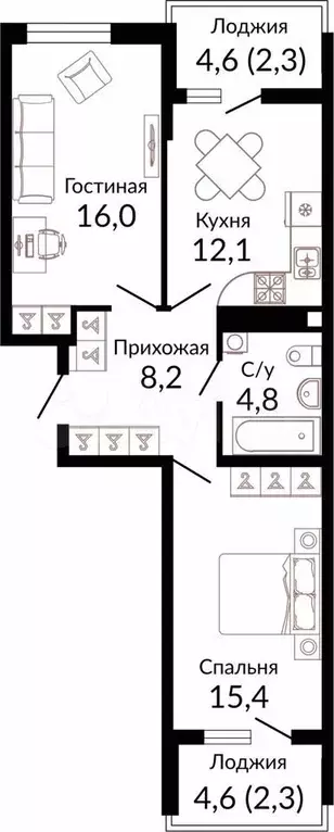 2-к. квартира, 62,8 м, 19/22 эт. - Фото 0