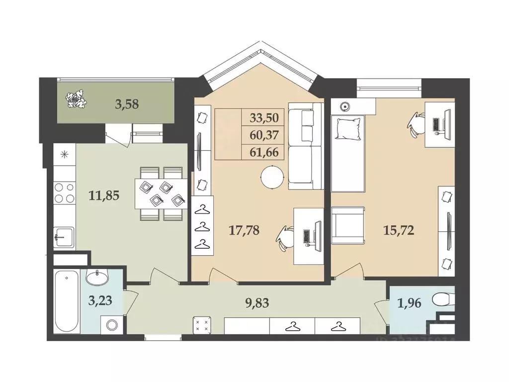 2-к кв. Ленинградская область, Кингисепп пер. Юности, 4 (62.3 м) - Фото 1