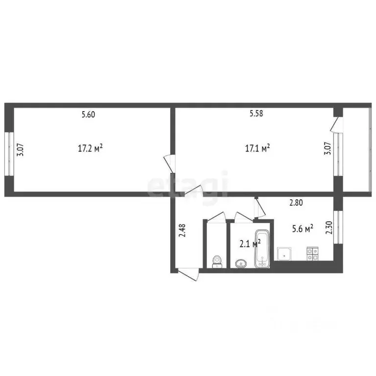 2-к кв. Кемеровская область, Кемерово ул. Леонова, 9Б (47.2 м) - Фото 0