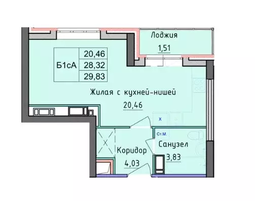 1-комнатная квартира: Ярославль, Дядьковская улица, 19Б (29.83 м) - Фото 1