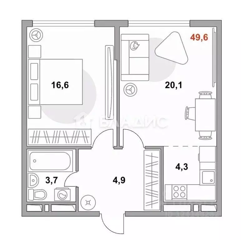 1-к кв. Московская область, Долгопрудный Парковая ул., 44 (49.6 м) - Фото 2