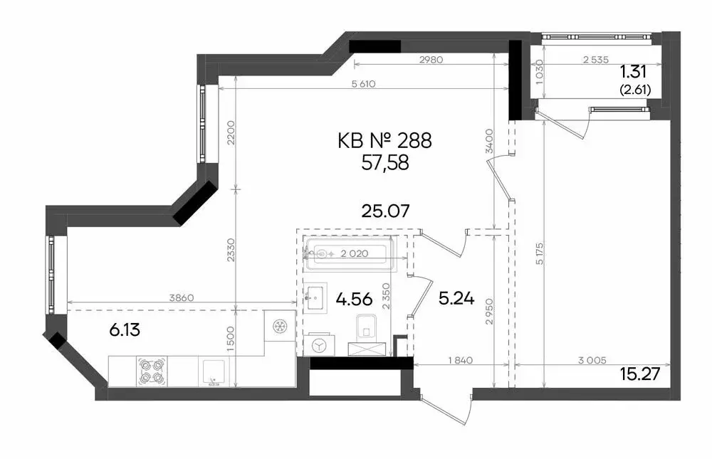 2-комнатная квартира: Казань, микрорайон Родины, ЖК Адали (57.58 м) - Фото 1