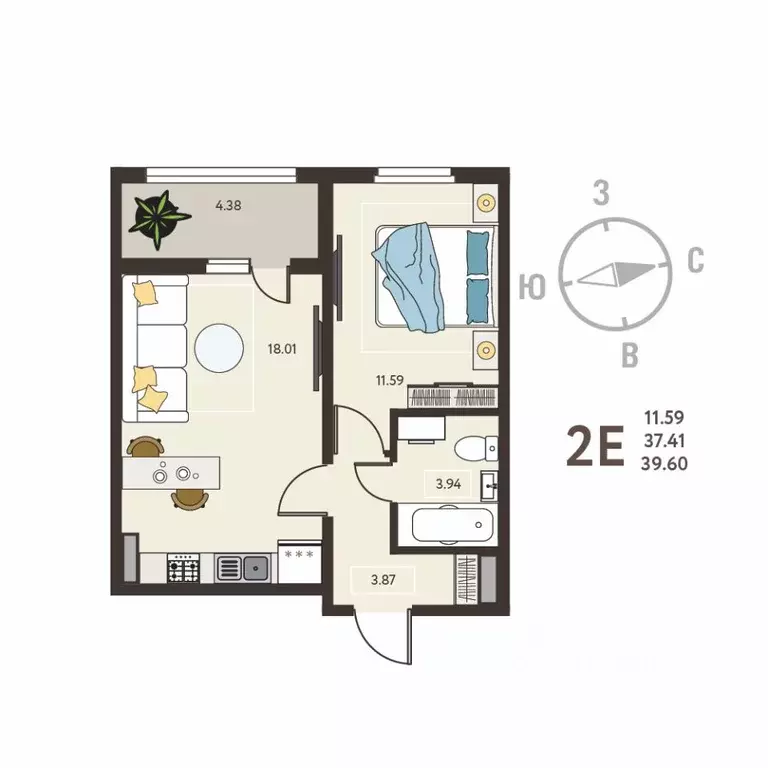 1-к кв. Воронежская область, с. Новая Усмань, Ольха мкр  (39.6 м) - Фото 0