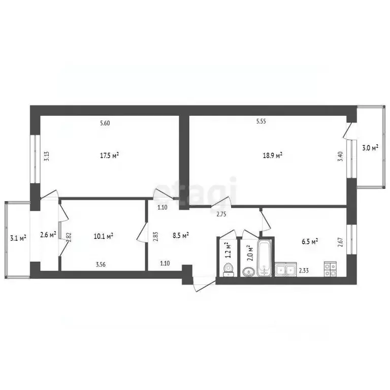 3-к кв. Крым, Раздольное пгт просп. 30-летия Победы, 33 (64.7 м) - Фото 2