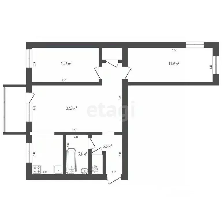 3-к кв. Крым, Красноперекопск 2-й мкр, 18 (53.7 м) - Фото 2